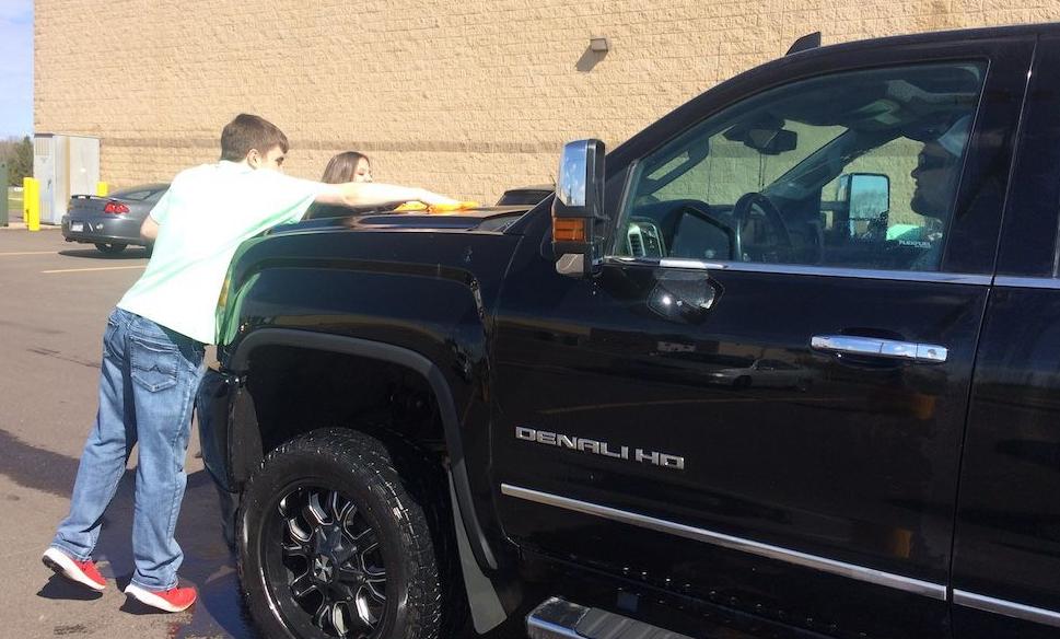 Making truck shine.